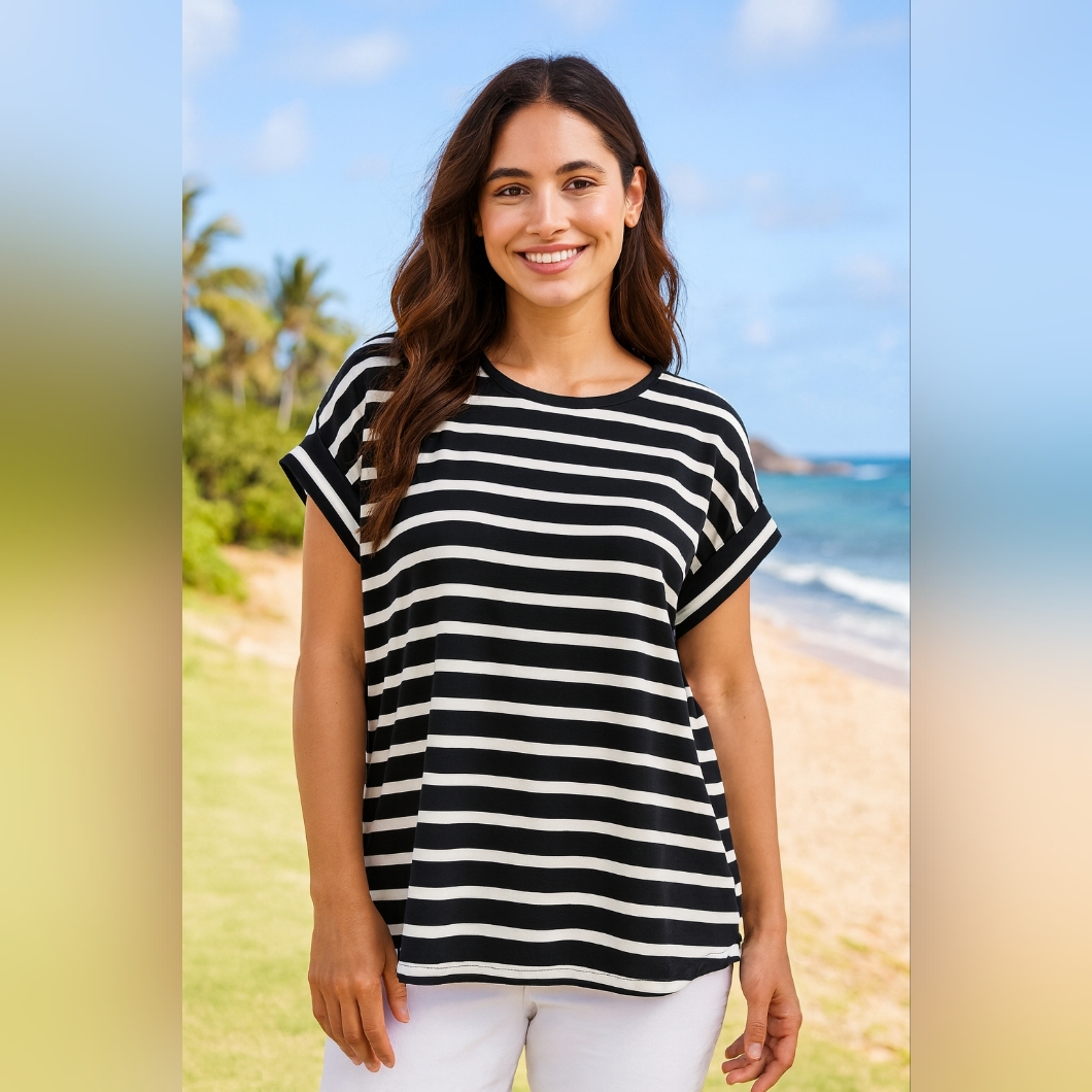 T Tahari Black And White Striped Stretch Top. Size Xs